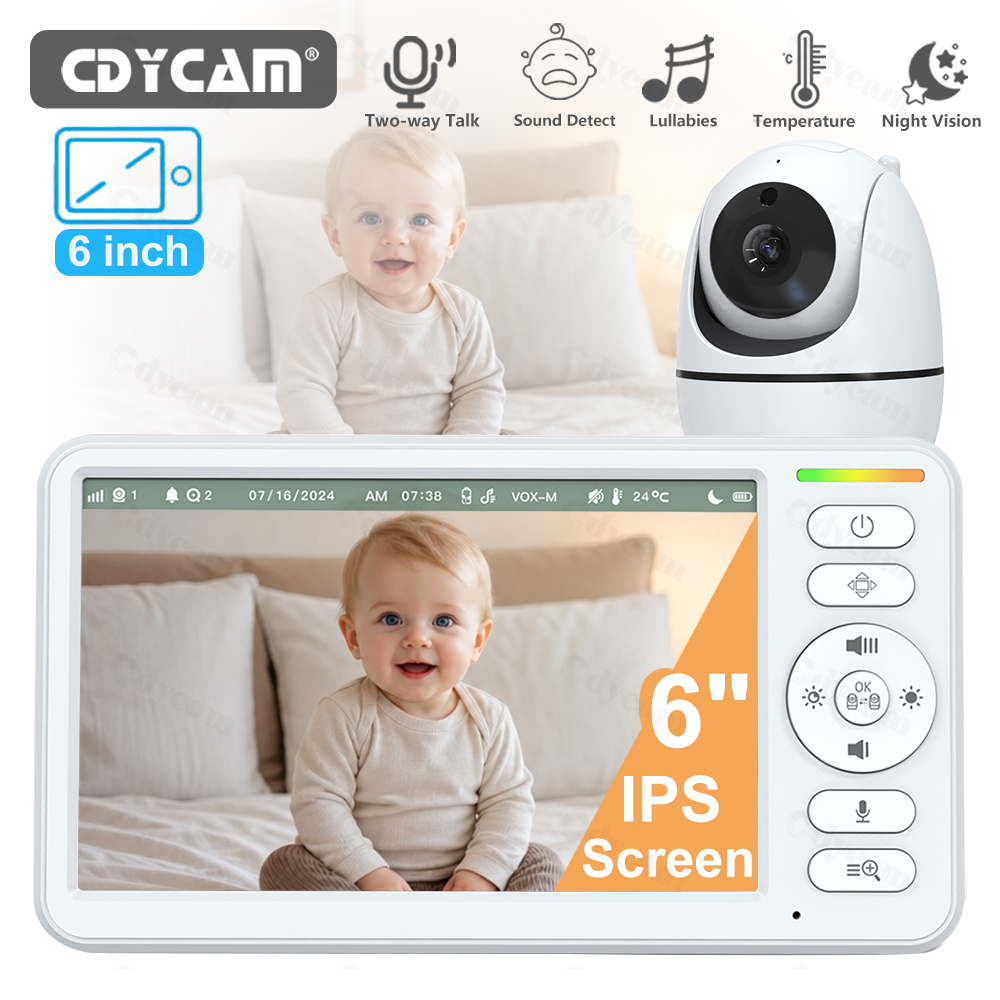 Audio Music Kids - 6'' Video-Babyphone PTZ Heimsicherheitskamera Nachtsicht Zwei-Wege-Audio