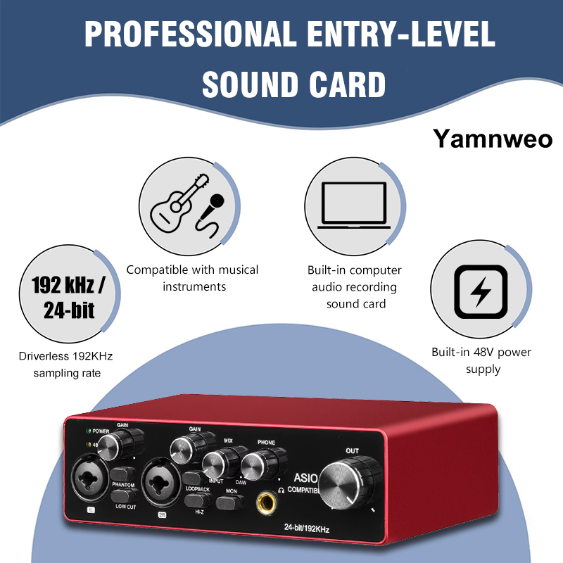 Audio Music Cut - YAMNWEO MD22 Tragbares 2-Kanal USB-Audio-Interface, 24Bit/192kHz