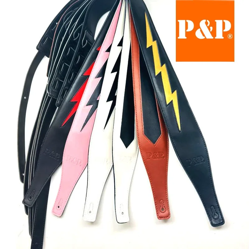 Guitar Strap Padded - PP Gitarrengurt Leder Schulterpolster Lightning Rindsleder