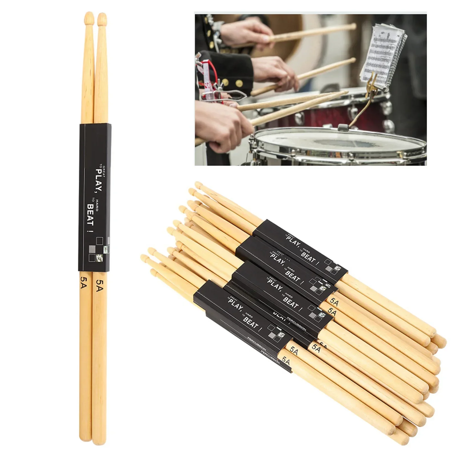 Drum Stick 5A - 12 Paar tropfenförmige Trommelstöcke mit Stabkopf,