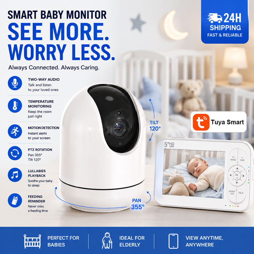 Audio Detect Music - 5-Zoll WLAN-Babyphone mit Tuya-App, Audio-Video-Steuerung, 720P