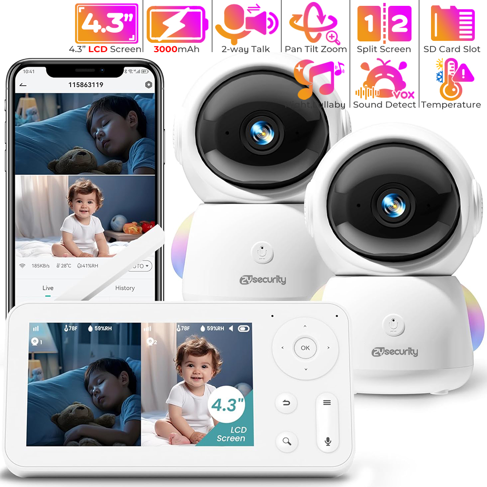 Audio Detect Music - 2K-Babyphone mit 2 Kameras und Audio,