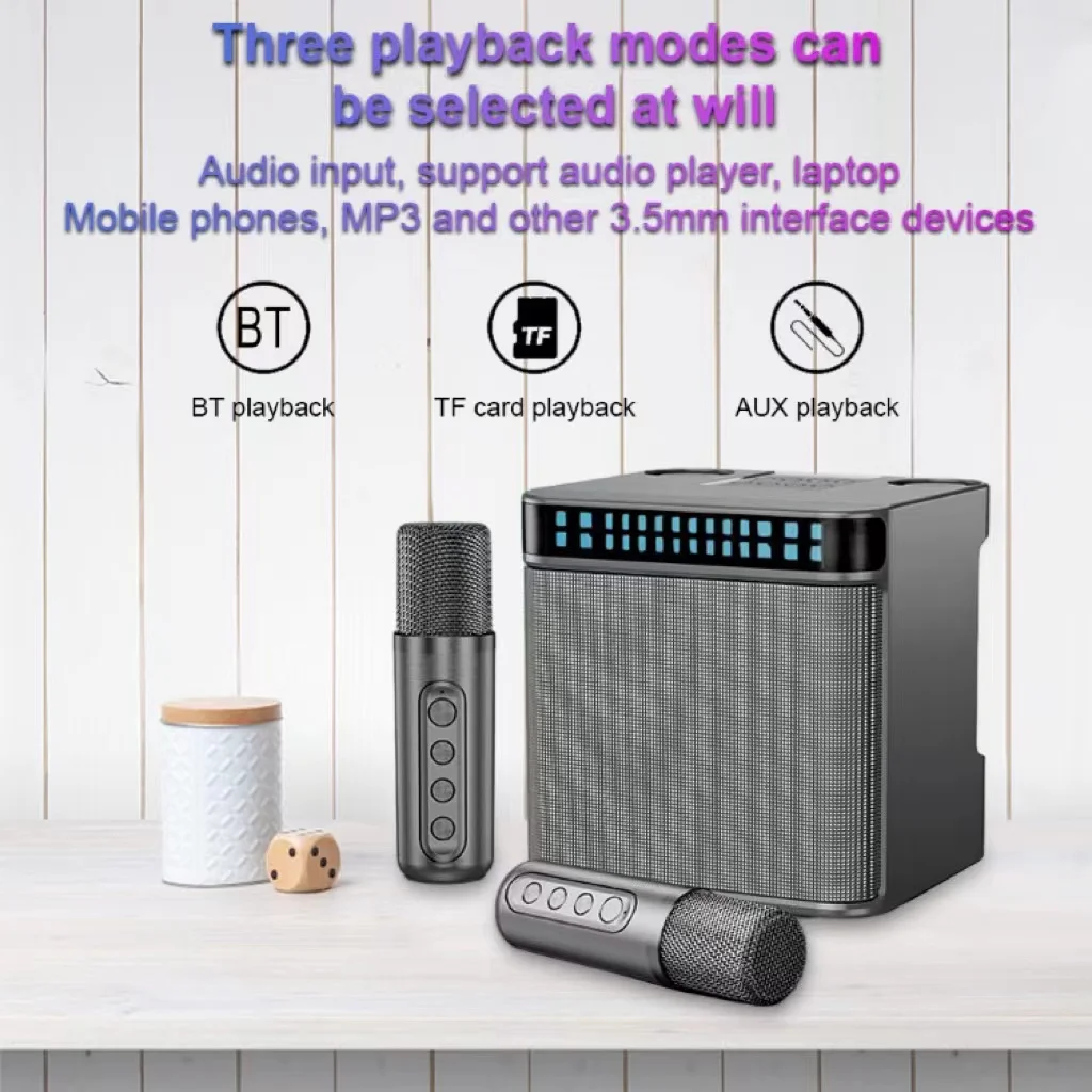 Audio Music Kids - Tragbarer BT-Lautsprecher mit 2 Kabellosen Mikrofonen