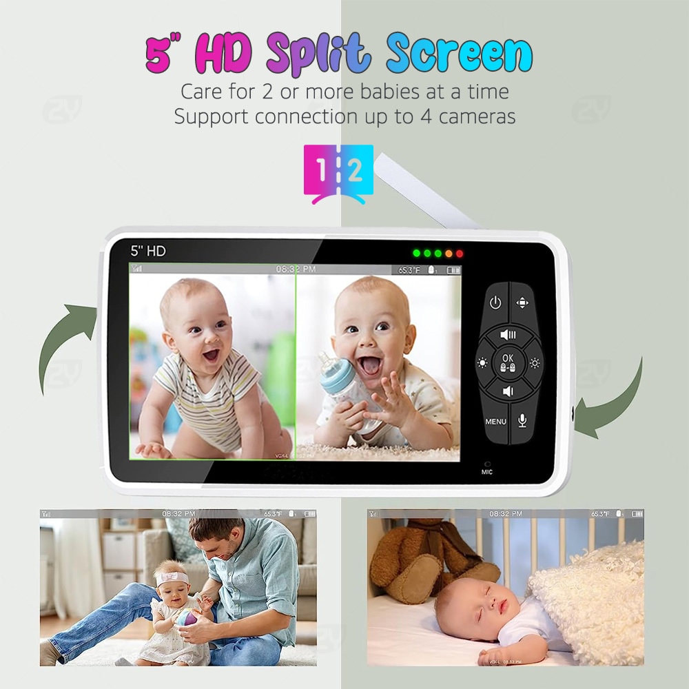 5-Zoll-Video-Babyphone mit 2 K – Audio Detect Music Bewertung und Preis